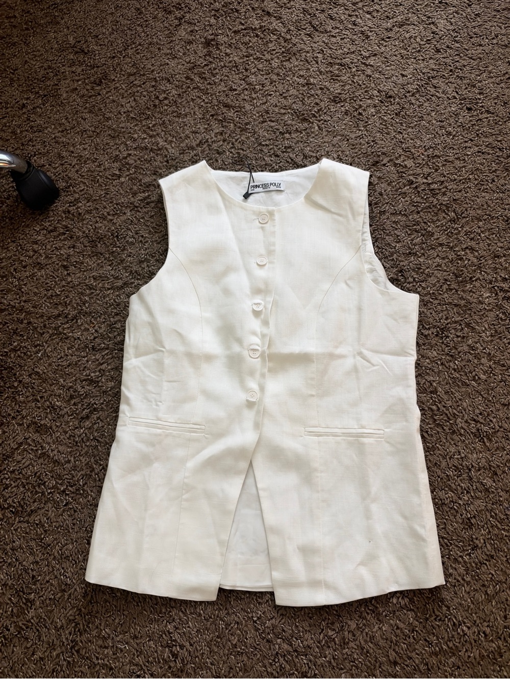 Princess Polly Cream Sleeveless Button Front Tunic Vest